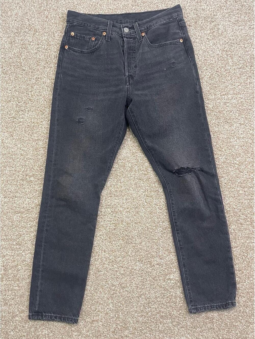 Levis 501 Jeans High Rise Skinny Womens W27 -L28 Black Distressed